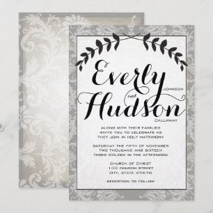 Invitation Guirlande de calligraphie en papier damassé brun m