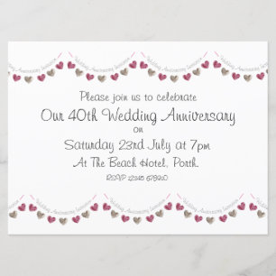 Invitation Guirlande de coeurs en laine 40ème anniversaire de