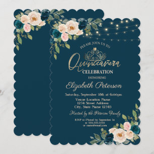 Invitation Guirlande de fleurs bleues chic pour Quinceañera