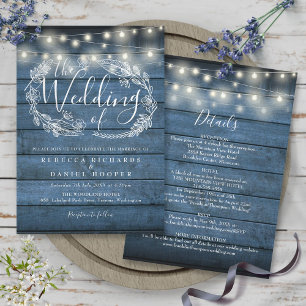 Invitation Guirlande de lumières à cordes en bois rustique bl
