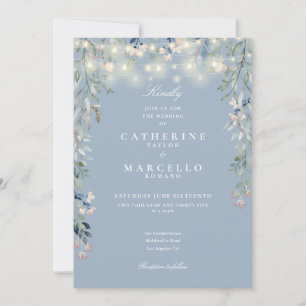 Invitation Guirlande de lumières Dusty Blue Tout en Un Fleurs