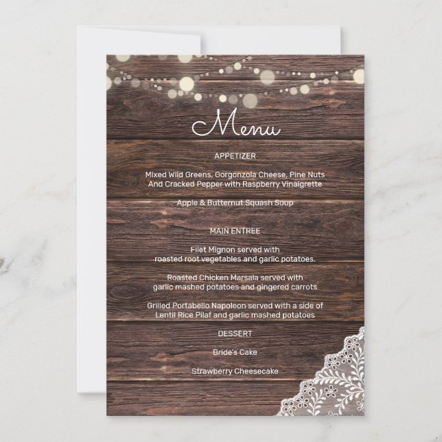 Invitation Guirlande de lumières en bois et dentelle pour inv (Devant)