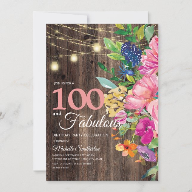 Invitation Guirlande de lumières florales en bois rustique ro (Devant)