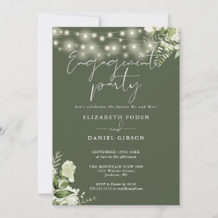 Invitation Guirlande de lumières florales vert olive pour une