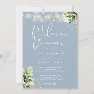 Invitation Guirlande de lumières verdure bleu poussiéreux Bie