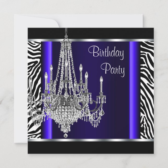 Invitation Guirlande de lustres bleu royal zèbre pour fête d' (Devant)