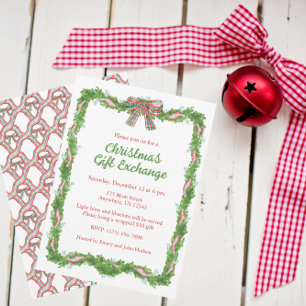 Invitation Guirlande de Noël à carreaux en aquarelle