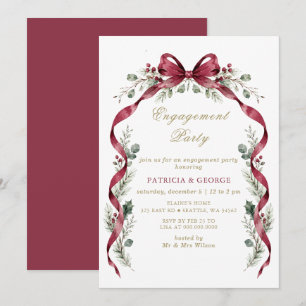 Invitation Guirlande de Noël à ruban bordeaux pour fête de fi