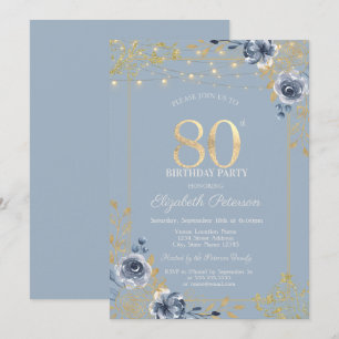 Invitation Guirlande de Roses Bleues Lumières Bleu Poussiéreu