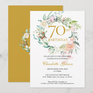 Invitation Guirlande de roses d'été avec monogramme 70e anniv