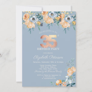 Invitation Guirlande de Roses Lumineuses Bleu Poussiéreux 35e