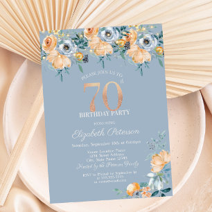 Invitation Guirlande de Roses Lumineuses Bleu Poussiéreux 70e