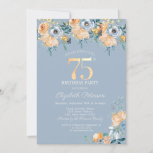 Invitation Guirlande de Roses Lumineuses Bleu Poussiéreux 75e
