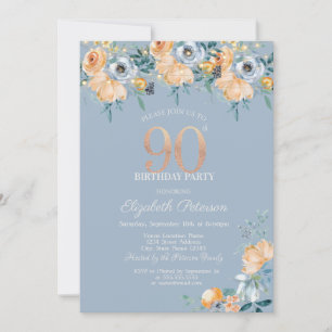 Invitation Guirlande de Roses Lumineuses Bleu Poussiéreux 90e