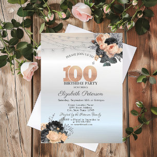 Invitation Guirlande de roses oranges lumières argent 100e an