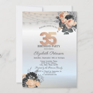 Invitation Guirlande de roses oranges lumières argentées 35e