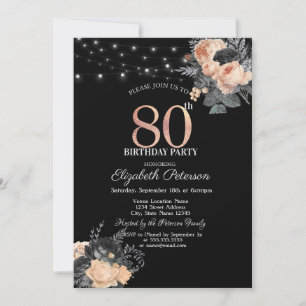 Invitation Guirlande de roses oranges sur fil Noir 80e Annive