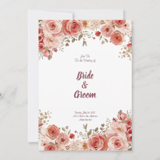 Invitation Guirlande florale de pivoine rose poussiéreuse en 