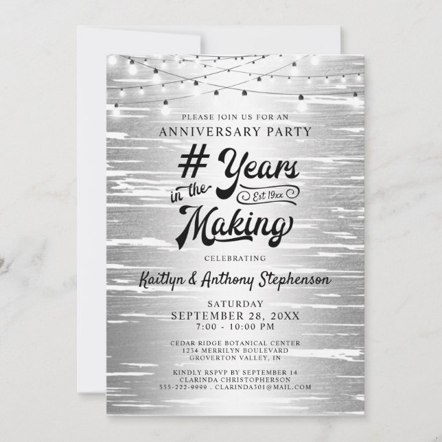 Invitation Guirlande lumineuse argent noir pour tout annivers (Devant)