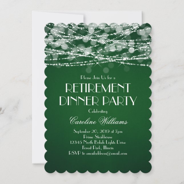 Invitation Guirlande lumineuse blanche sur retraite verte (Devant)