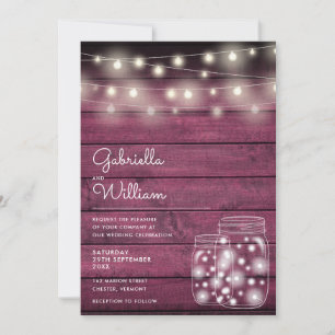 Invitation Guirlande lumineuse Bocaux en verre Mariage en boi