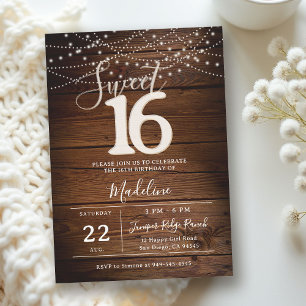 Invitation Guirlande lumineuse en bois rustique Élégant Sweet
