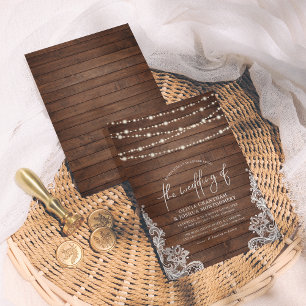 Invitation Guirlande Lumineuse en Bois Rustique & Mariage ave