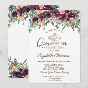 Invitation Guirlande Lumineuse Fleurs Bourgogne Quinceañera
