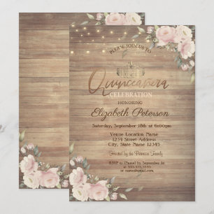 Invitation Guirlande Lumineuse Fleurs Roses Quinceañera en Bo
