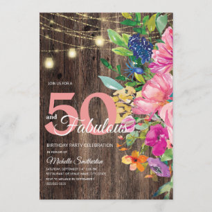 Invitation Guirlande lumineuse florale rose en bois rustique