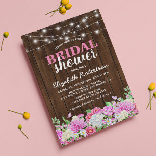 Invitation Guirlande lumineuse florale rose rustique pour mar