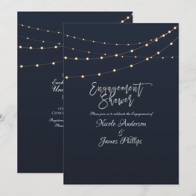 Invitation Guirlande Lumineuse Moderne Rustique Engagement Mi (Devant / Derrière)