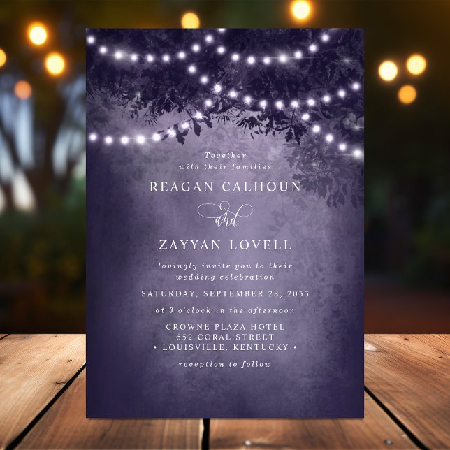 Invitation Guirlande Lumineuse Rêveuse Rustique Arbre Violet (Créateur téléchargé)