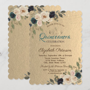 Invitation Guirlandes de lumières Fleurs Kraft Quinceañera