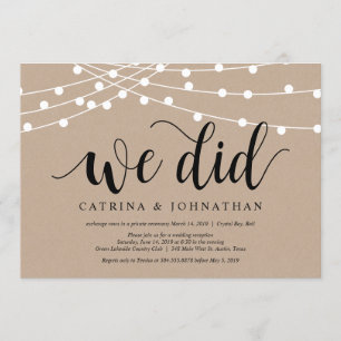 Invitation Guirlandes Kraft, Police noire, Mariage Fuite en a