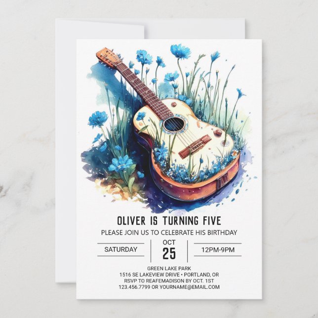 Invitation Guitare acoustique personnalisable Anniversaire (Devant)