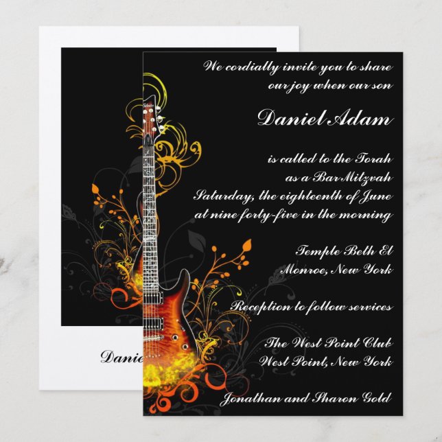 Invitation guitare Bar Mitzvah (Devant / Derrière)