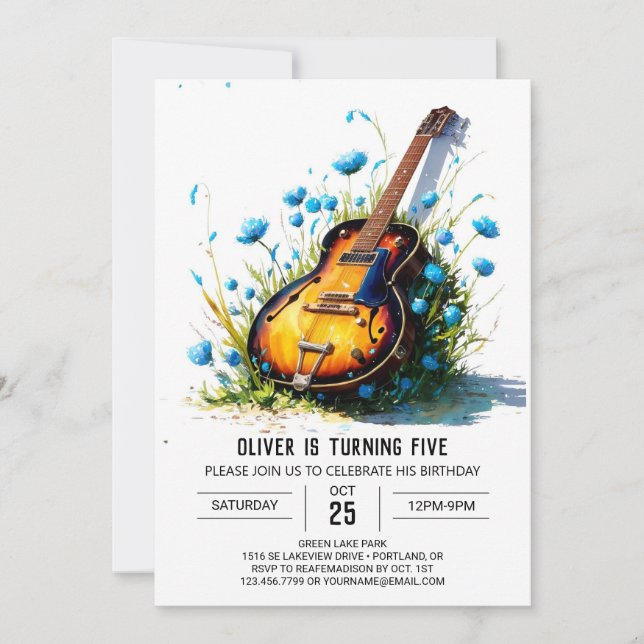Invitation Guitare Bleue En Ligne Enfant Anniversaire (Devant)