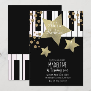 Invitation Guitare de Rockstar Féminin Étoile Fausse Or Piano