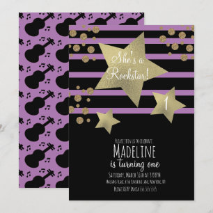 Invitation Guitare de Rockstar Féminine Fausse Étoile Dorée A