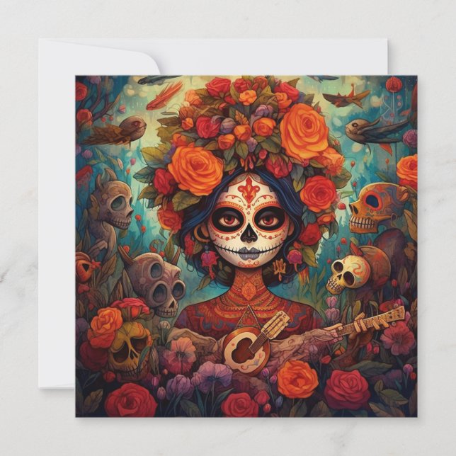 Invitation Guitare Dia de los Muertos (Jour des Morts) (Devant)