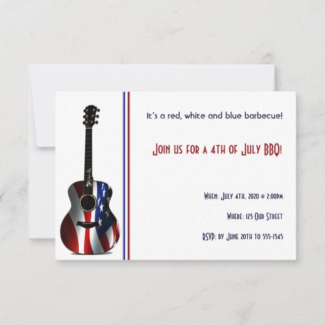 Invitation Guitare du drapeau patriotique 4 juillet (Devant)