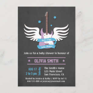 Invitation Guitare lilas bleu berceuse bébé shower personnali