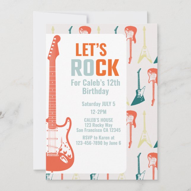 Invitation Guitare Rock et Roll Music Rockstar Anniversaire (Devant)