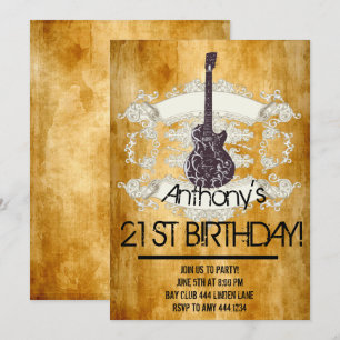 Invitation Guitare vintage Rock Star 21e anniversaire Invitat