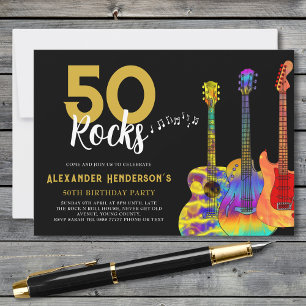 Invitation Guitares pour fête d'anniversaire 50 Rocks