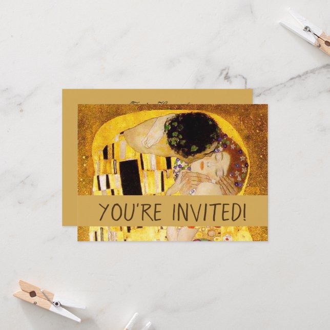 Invitation Gustav Klimt La Peinture Classique Du Kiss (Devant/Arrière en situation)