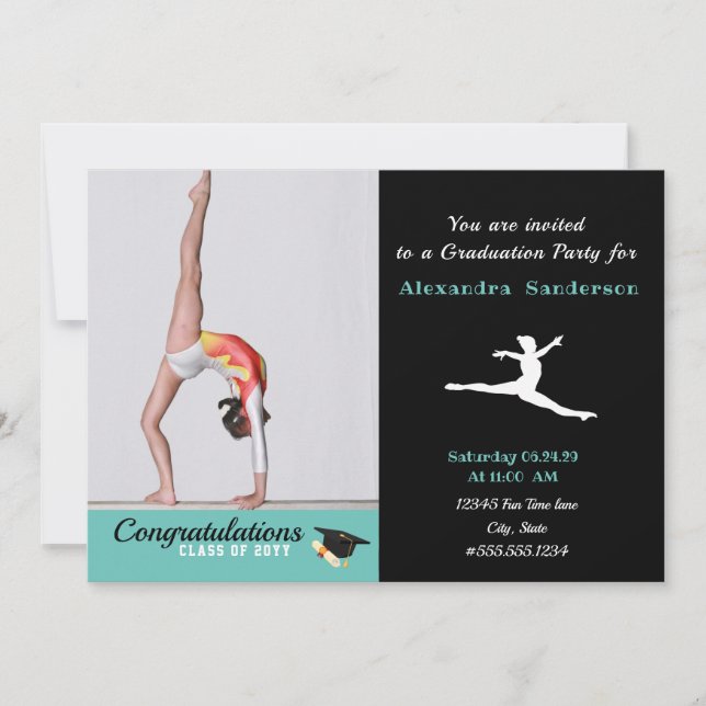 Invitation Gymnaste Athlète Classe de graduation photo de 202 (Devant)