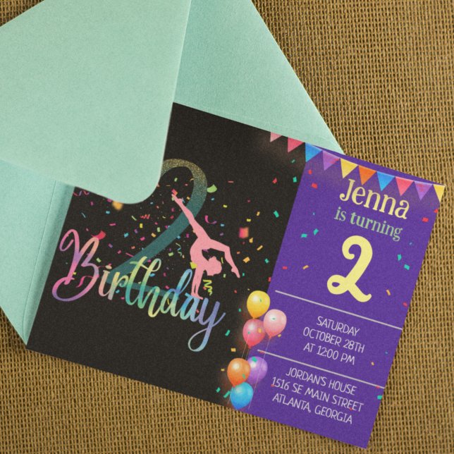 Invitation Gymnaste mignonne anniversaire de enfant fête cart (Créateur téléchargé)