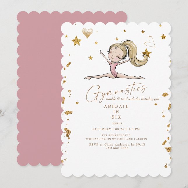 Invitation  Gymnastics Tumble & Twirl Pink Birthday Party (Devant / Derrière)